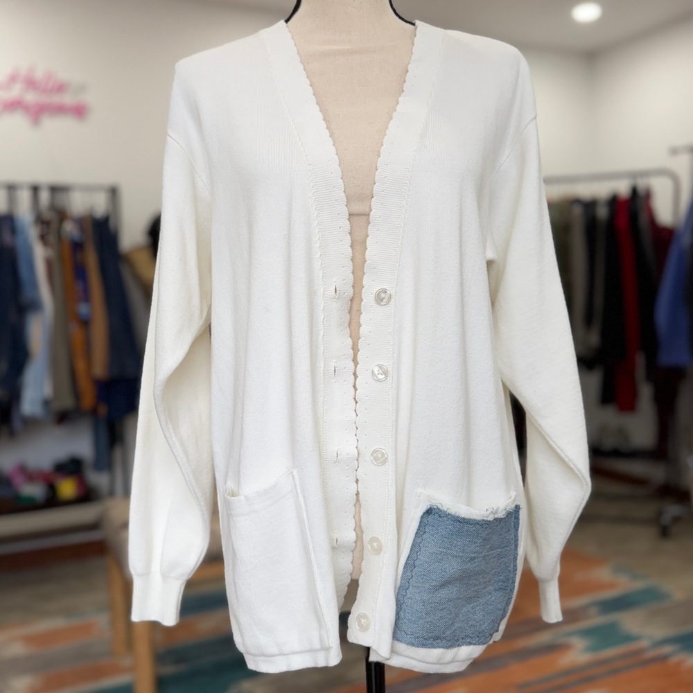 Vintage Reworked Upcycled Cotton Oversized Cardigan Graphic Tee - Picture 2 of 8